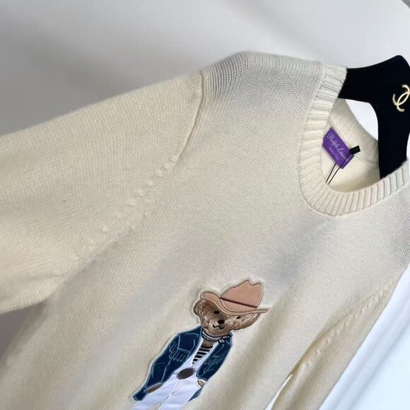 Polo Ralph Lauren Western Cowboy Bear Beige Women's Sweater - Picture 7 of 7